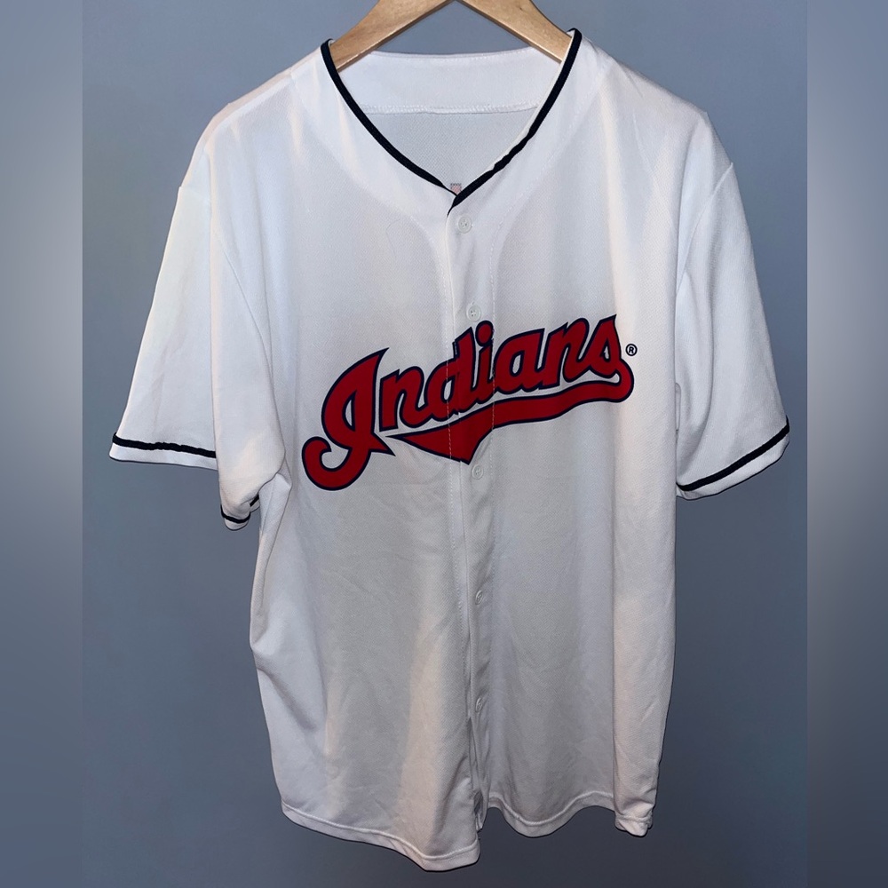 White Indians Short-Sleeve Baseball Jersey with Red Script